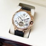 Cartier 316L Steel Case 44*12MM Cowhide Leather Bracelet Business Men White Watch